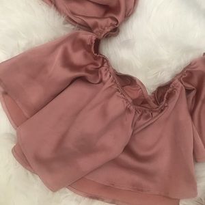 Satin Pink Off-The-Shoulder Crop Top